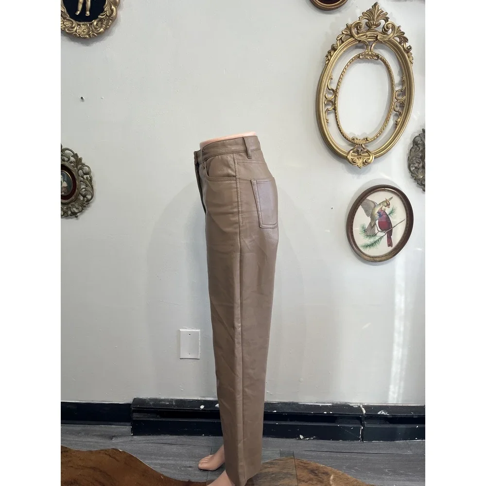 Wilfred Aritzia Tan Brown Vegan Leather High Rise Straight Leg‎ Pants Size 2